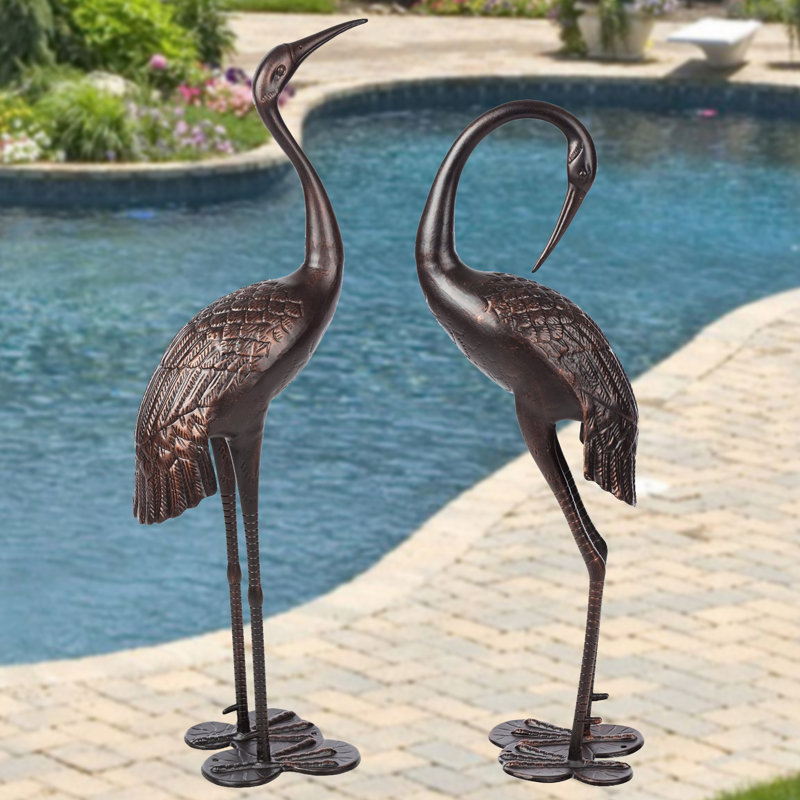 PierSurplus Garden Crane Upright and Preening 2 Piece Statue Set